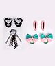 Ribbon candy Set of  1 Pair Pearl Embellished Tic Tac Pins Dangler and Rubberbands - Black Grey and Pink