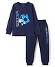 Primo Gino Cotton Knit Full Sleeves Night Suit With Soccer Print - Navy Blue
