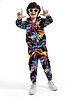 Ollington St. 100% Cotton Knit Full Sleeves Hooded Sweatjacket & Joggers Co-Ord Set with Beach Theme Print - Navy Blue