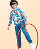 Ollington St. 100% Cotton Knit Full Sleeves Sweatshirt & Joggers Winter Wear Set With Tropical Print - White & Blue