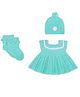 Windrop Solutions Wool Sleeveless Crocheted Pompom Detailed Sweater Dress With Cap & Booties - Green