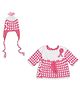 Windrop Solutions Wool Full Sleeves Crocheted Floral Designed Sweater & Cap - Pink