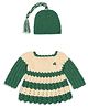 Windrop Solutions Wool Full Sleeves Crocheted Stones Embellished & Colour Block Designed Sweater & Cap - Green