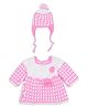 Windrop Solutions Wool Full Sleeves Crocheted Floral Designed Sweater With Cap - Pink