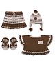 Windrop Solutions Wool Half Sleeves Pearl Embellished Floral Applique Designed Crocheted Sweater Set - Brown