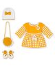 Windrop Solutions Wool Crocheted Full Sleeves Floral Designed Sweater Dress With Bag Cap & Booties - Yellow