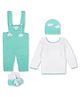 Windrop Solutions Full Sleeves Solid Crocheted Sweater With Coordinating Dungaree Cap & Booties Set - White & Blue