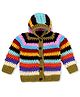 Windrop Solutions Wool Full Sleeves Crochet Striped Sweater - Multi Colour