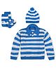 Windrop Solutions Full Sleeves Striped Crocheted Coordinating Sweater With Cap & Booties Set - Blue