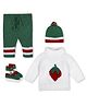 Windrop Solutions Full Sleeves Crocheted Sweater With Striped Coordinating Pajama Cap & Booties Set - White & Green