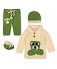 Windrop Solutions Full Sleeves Bear Embroidered Crocheted Sweater With Coordinating Pajama Cap & Booties Set - Beige & Green