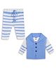 Windrop Solutions Full Sleeves Crocheted Blazer & Striped Pant Set - Sky Blue