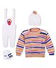 Windrop Solutions Full Sleeves Striped Crocheted Sweater With Coordinating Dungaree Cap & Booties Set - Multi Colour