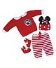 Windrop Solutions Full Sleeves Dog Designed Crocheted Sweater With Coordinating Striped Pajama Cap & Booties Set - Red