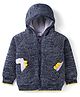 Babyhug Cotton Knit Full Raglan Sleeves Hooded Sweater with Dino Applique - Navy Blue
