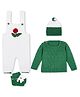 Windrop Solutions Floral Designed Dungaree With Solid Coordinating Sweater Cap & Booties Set - Green