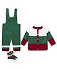 Windrop Solutions Full Sleeves Colour Blocked Crocheted Sweater With Coordinating Dungaree & Booties Set - Green & Red