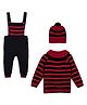 Windrop Solutions Full Sleeves Striped Crocheted Sweater With Coordinating Dungaree & Cap Set - Red