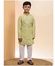 P-MARK Cotton Full Sleeves Floral Embroidered Kurta Pyjama Set - Yellow