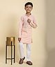 P-MARK Cotton Full Sleeves Floral Embroidered Kurta Pyjama Set - Orange