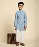 P-MARK Cotton Full Sleeves Abstract Embroidered Kurta Pyjama Set - Blue