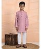 P-MARK Cotton Full Sleeves Abstract Embroidered Kurta Pyjama Set - Pink