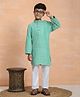 P-MARK Cotton Full Sleeves Ethnic Motif Embroidered Kurta Pyjama Set - Green