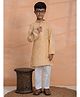 P-MARK Cotton Full Sleeves Ethnic Motif Embroidered Kurta Pyjama Set - Orange