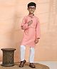 P-MARK Cotton Full Sleeves Ethnic Motif Embroidered Kurta Pyjama Set - Peach