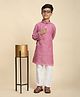 P-MARK Cotton Full Sleeves Ethnic Motif Embroidered Kurta Pyjama Set - Pink