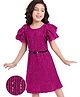 Hola Bonita Knit Layered Sleeves Glitter & Sequined A Line Party Frock - Dark Pink