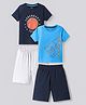 Primo Gino 100% Cotton Knit Half Sleeves  Basket Ball  Chest Print Short Night Suits Pack of 2- Light Blue & Navy