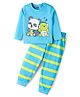 Babyhug Cotton Knit Full Sleeves Night Suit With Stripes & Panda Print - Light Blue