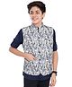 Charchit Full Sleeves Solid Shirt With Abstract Printed Nehru Jacket Set - Blue