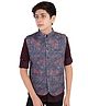 Charchit Full Sleeves Solid Shirt With Abstract Printed Nehru Jacket Set - Navy Blue