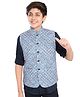 Charchit Full Sleeves Solid Shirt With Abstract Printed Nehru Jacket Set - Blue