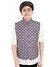 Charchit Full Sleeves Solid Shirt With Floral Motif Printed Nehru Jacket Set - Navy Blue