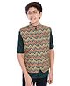 Charchit Full Sleeves Solid Shirt With Dots & Chevron Printed Nehru Jacket Set - Green