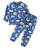 Babyhug Cotton Knit Full Sleeves Round Neck Space Theme Printed Night Suit - Navy Blue