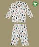 The Boo Boo Club Cotton Knit Full Sleeves Monsters Printed Coordinating Night Suit Set - Grey