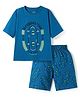 Primo Gino 100% Cotton Knit Half Sleeves  Chest Skateboard Printed Short Night Suit   - Navy Blue