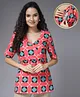 Zelena 100% Cotton Half Sleeves Geometric Printed Top With Nursing Access - Red