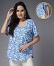Zelena 100% Cotton Half Sleeves Floral Printed Top With Concealed Zipper For Nursing Access - Blue