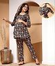Zelena 100% Rayon Three Fourth Sleeves Geometric Printed Top With Concealed Zipper For Nursing Access & Pajama Set - Teal Blue