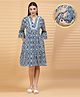 Zelena 100% Rayon Three Fourth Sleeves Geometric Maternity Dress With Concealed Zipper Nurisng Access & Pockets - Blue
