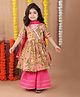 Kinder Kids Three Fourth Sleeves Floral Printed & Lace Embellished Kurta With Sharara & Dupatta - Green & Pink