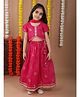 Kinder Kids Sleeveless Floral Embroidered & Sequins Embellished Coordinating Lehenga & Choli With Dupatta Set - Pink