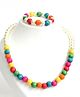 Aabacus Navratri Theme Wooden Beads & Pearls Detailed Set Of Necklace & Bracelet - Multicolor