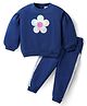 Babyhug Terry Knit Full Sleeves Top with Lounge Pant Floral Print - Navy Blue