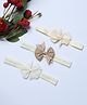 Funkrafts Set Of 3 Trendy Solid & Polka Ribbon Bow Headbands - Beige & Off White